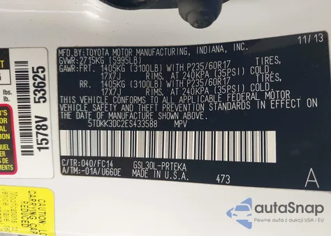 2014 Toyota Sienna Le V6 8 Passenger from USA, damaged, VIN 5TDKK3DC2ES433588